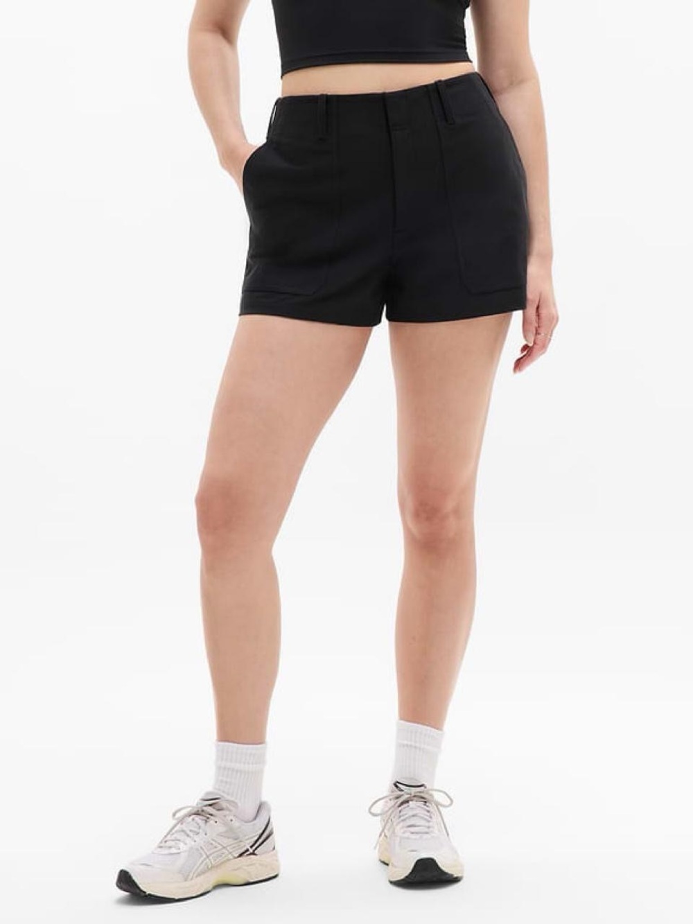 Athleta Skyline Black High-Waist Tailored 4” Shorts